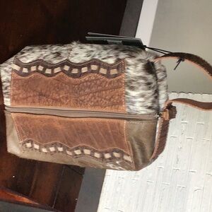 Myra leather and fur makeup bag. NWT